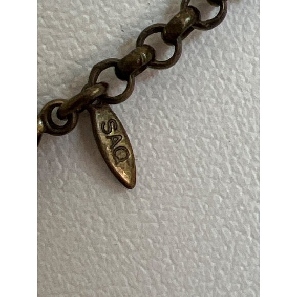 Vintage Avon SAQ Gold Tone Y Necklace Amber Brown Acrylic Cabochons Estate 16" - Picture 5 of 7